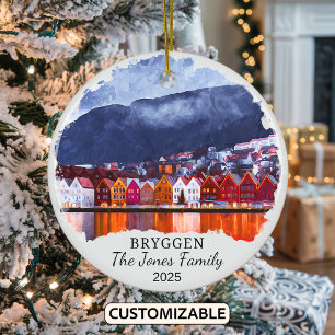 Personalized Bryggen Ornament, Norway Gift Ceramic Ornament