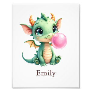 Personalized Bubblegum Dragon Kids Room Wall Art