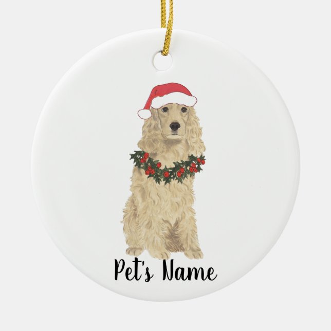 Personalized Buff Sable Cocker Spaniel Christmas Ceramic Ornament (Front)