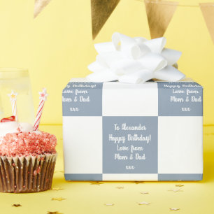 Personalized Buffalo Check Blue Happy Birthday Wrapping Paper