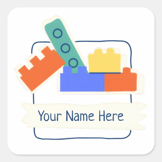 Personalized Building Bricks Square Sticker (Front)