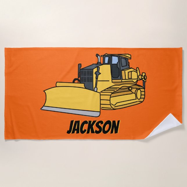 Personalized Bulldozer Construction Vehicle Beach Towel (Front)