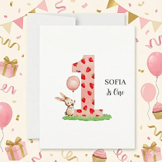 Personalized Bunny 1st Birthday Cards for Girl