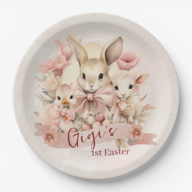 Personalized Bunny, Chick & Lamb Easter Plates (Front)