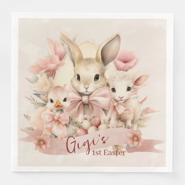 Personalized Bunny, Chick & Lamb Easter Plates Napkin (Front)