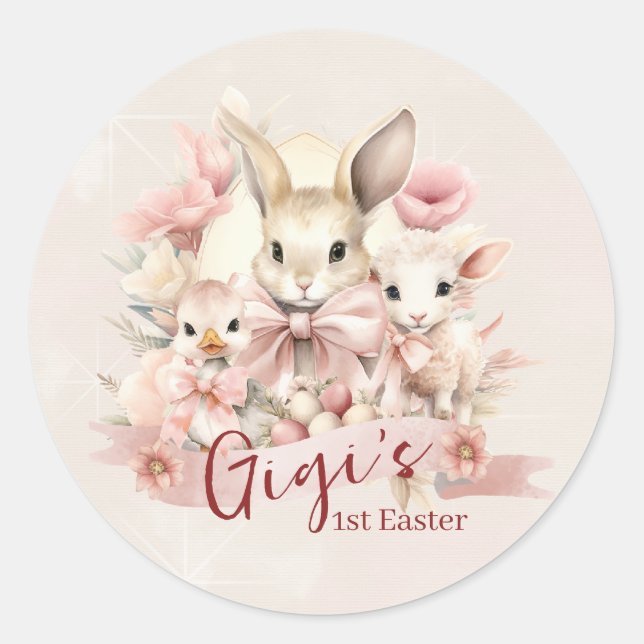 Personalized Bunny, Chick & Lamb Party Stickers (Front)