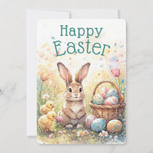 Personalized Bunny Chicks And Easter Eggs Holiday Card