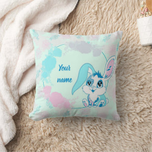 Personalized Bunny  Cute Blue Kawaii Cushion