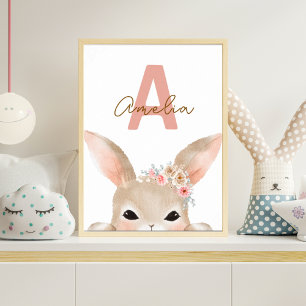 Personalized Bunny Initial Nursery Wall Art Waterc