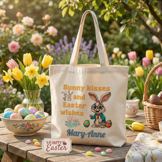 Personalized Bunny Kisses Easter Tote Bag