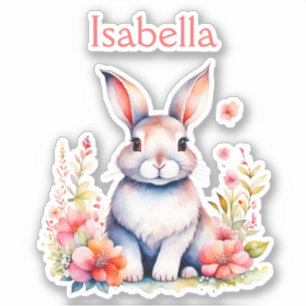 Personalized Bunny Rabbit in Pink Flowers