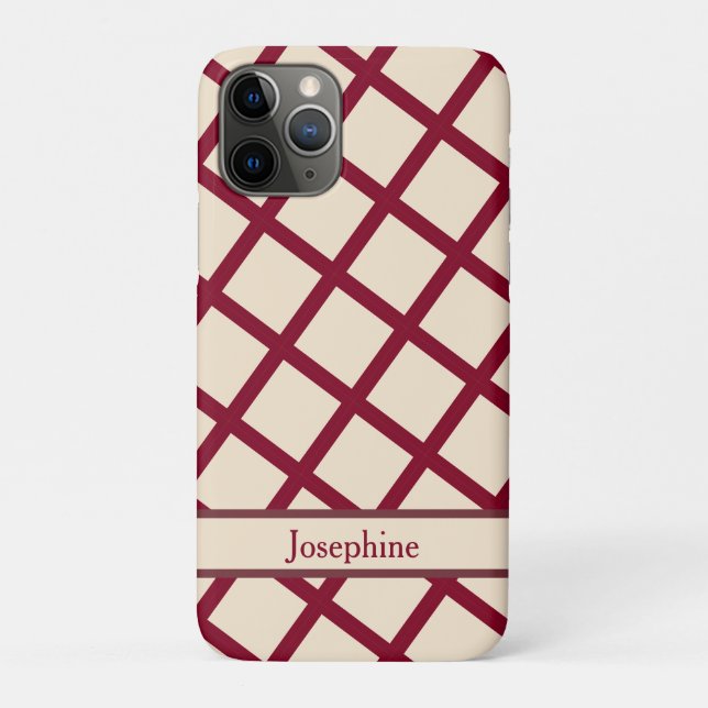 Personalized Burgundy Cream Lattice Elegant Chic Case-Mate iPhone Case (Back)