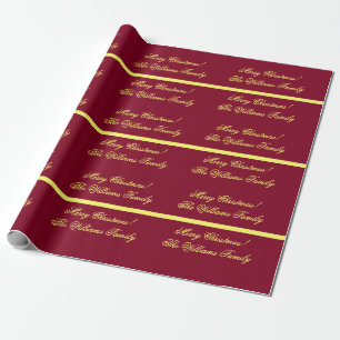 Personalized Burgundy Gold Merry Christmas Gifts Wrapping Paper