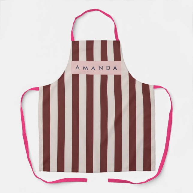 Personalized Burgundy & Ivory Stripe Apron (Front)