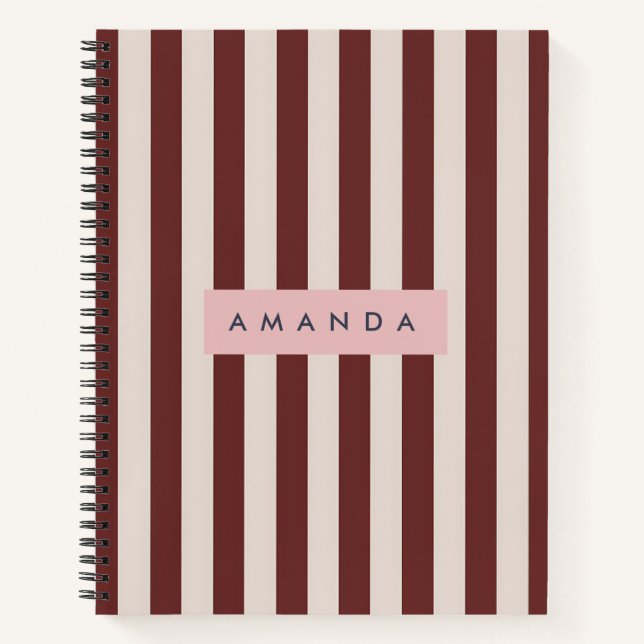 Personalized Burgundy & Ivory Stripe Notebook (Front)