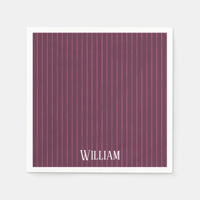Personalized burgundy pinstripes napkin (Front)