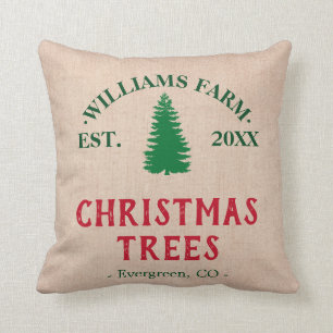 Personalized Burlap Christmas Tree Farm Cushion