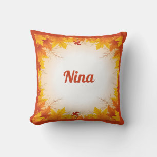 Personalized Burnt Orange Autumn Leaves Keepsake Cushion