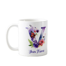 Personalized Butterfly and Flowers  Letter "V"