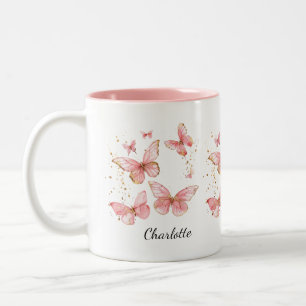 PERSONALIZED Butterfly Mug, Cute Pink Butterfly Two-Tone Coffee Mug