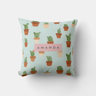 Personalized Cactus with Terracotta Pots Cushion