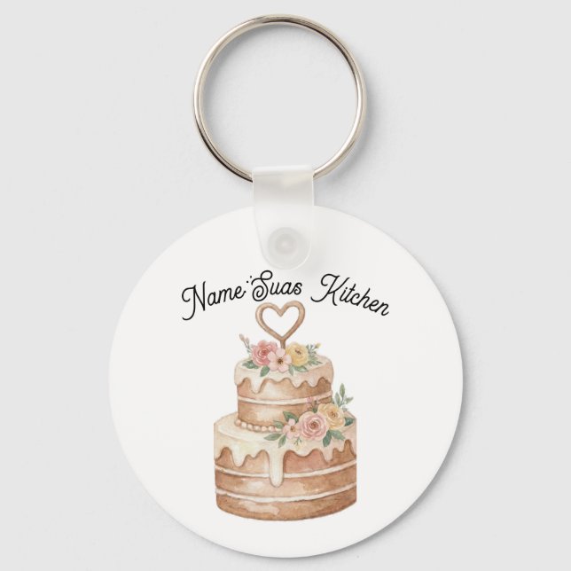 personalized Cake Keychain  Custom Name Baker Gift (Front)