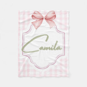 Personalized Camila Baby Girl Nursery Bow&Gingham Fleece Blanket