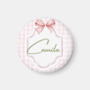 Personalized Camila Baby Girl Nursery Bow&Gingham  Magnet