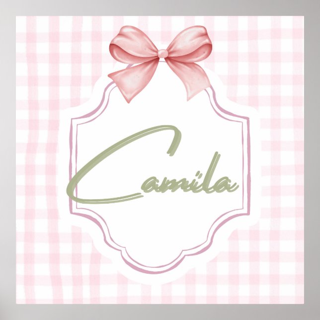 Personalized Camila Baby Girl Nursery Bow&Gingham  Poster (Front)