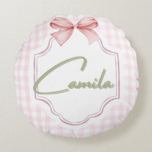 Personalized Camila Baby Girl Nursery Bow&Gingham Round Cushion