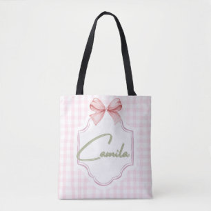 Personalized Camila Baby Girl Nursery Bow&Gingham Tote Bag