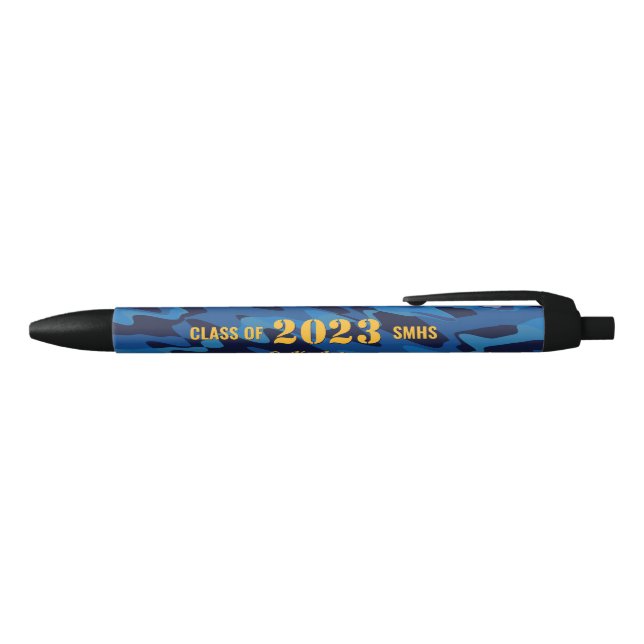 Personalized Camouflage Navy Blue Black Ink Pen (Top)