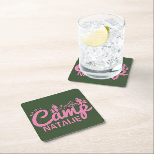 Personalized Camp Bachelorette Party Bridesmaids Square Paper Coaster