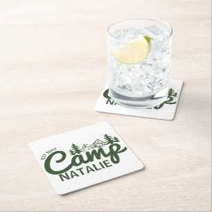 Personalized Camp Bachelorette Party Bridesmaids Square Paper Coaster