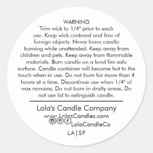 PERSONALIZED CANDLE WARNING LABEL STICKER