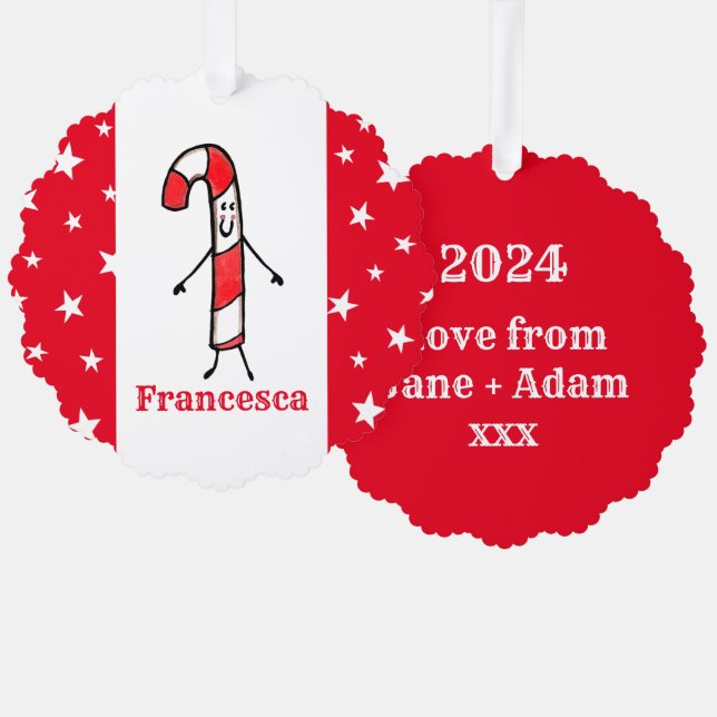 Personalized Candy Cane Christmas Tree Decoration Card (Front/Back)