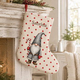 Personalized Candy Cane Gnome Christmas Stocking