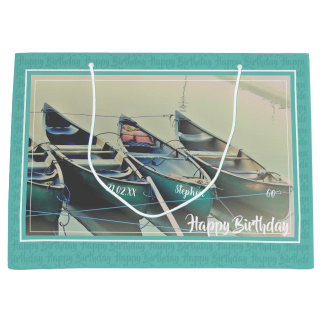 Personalized canoe birthday any age large gift bag (Front)