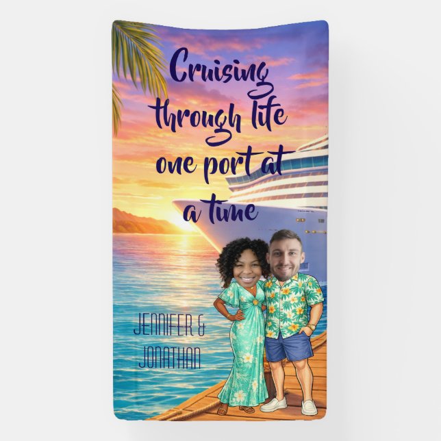Personalized Caricature Couple Cruise Door Banner (Vertical)