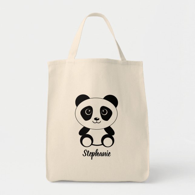 Personalized Cartoon Panda Bear Tote Bag (Front)