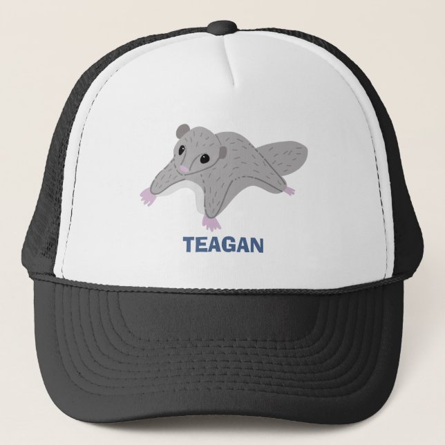 Personalized Cartoon Sugar Glider Gray and Blue Trucker Hat (Front)