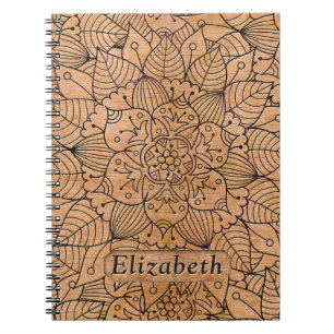 Personalized Carved Wood Floral Mandala Notebook