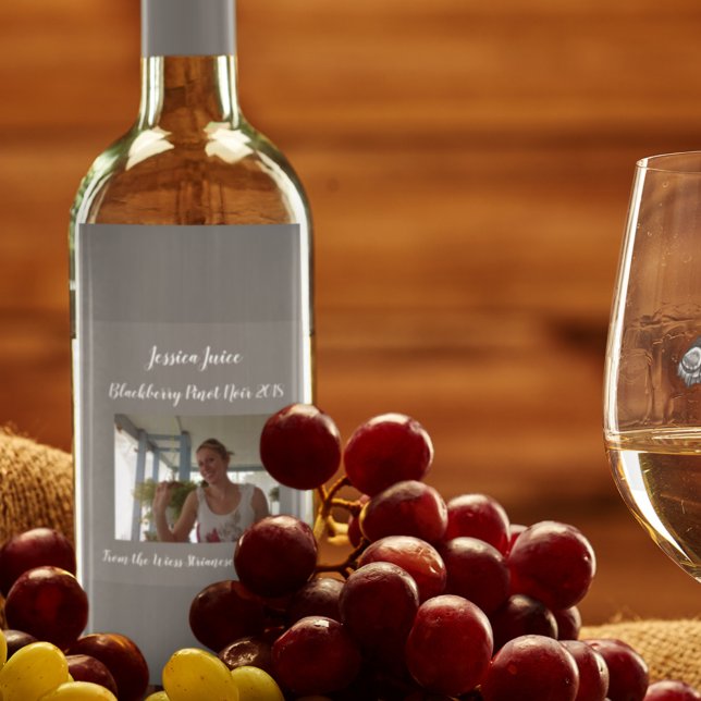 Personalized Casual Dark Gray  | Photo | Wine Label (Creator Uploaded)