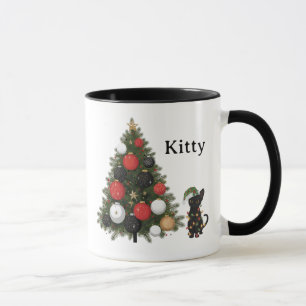 Personalized Cat & Christmas Tree Coffee Mug