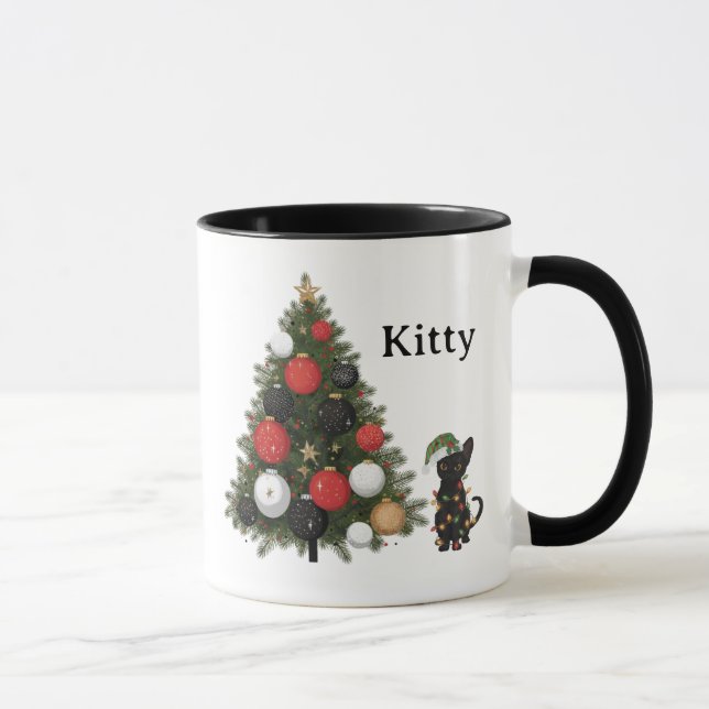 Personalized Cat & Christmas Tree Coffee Mug (Right)
