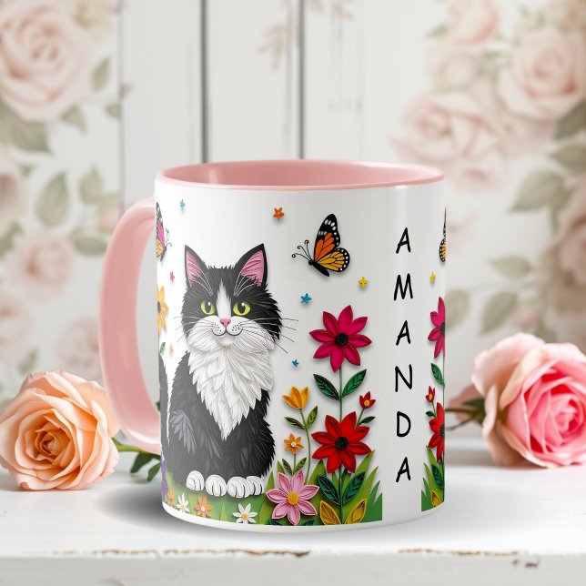 Personalized Cat, Flowers and Butterflies   Mug (Creator Uploaded)