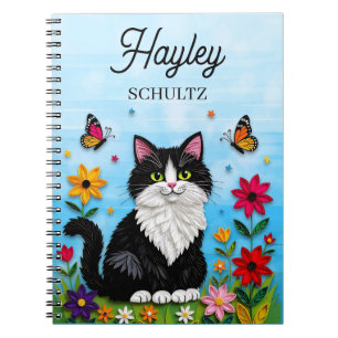 Personalized Cat, Flowers and Butterflies   Notebook