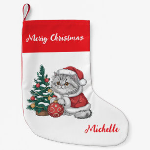 Personalized Cat with Santa Hat Christmas tree Small Christmas Stocking