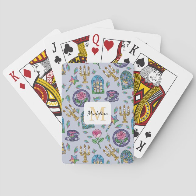 Personalized Cats Beauty and the Beast Book Girl Playing Cards (Back)
