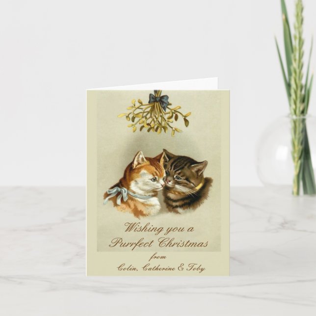 Personalized Cats Vintage Christmas Card (Front)